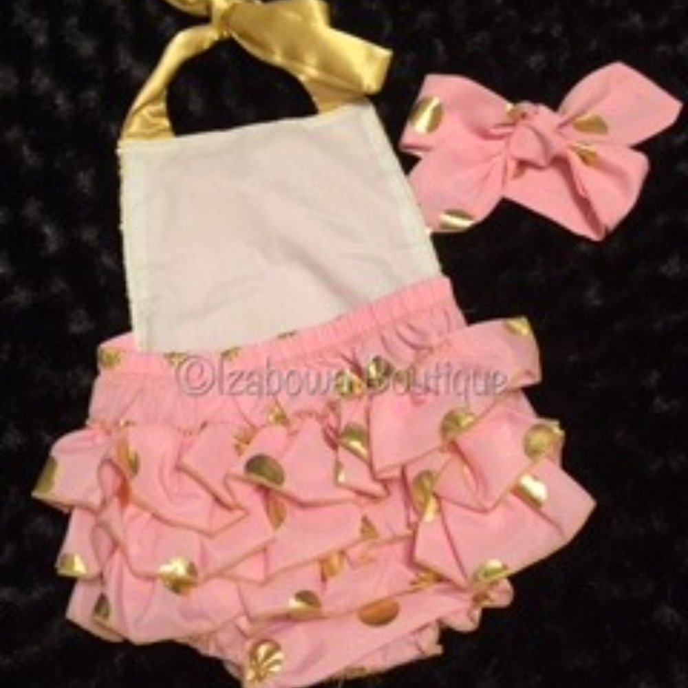 Gold Sequin & Pink Polka Dot Bubble Romper - Picture 2 of 2